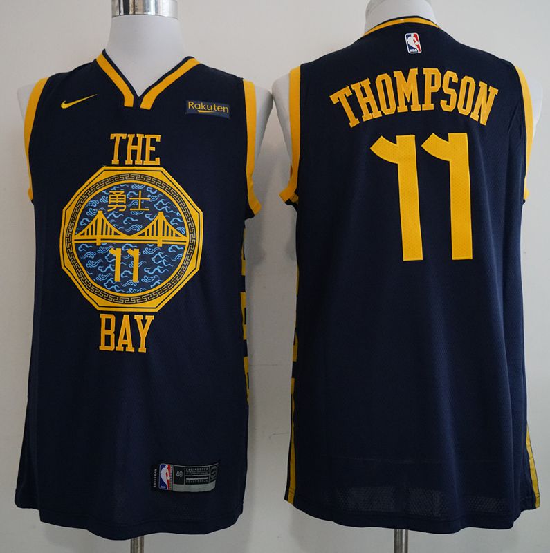 Men Golden State Warriors #11 Thompson Blue City Edition Nike Game NBA Jerseys